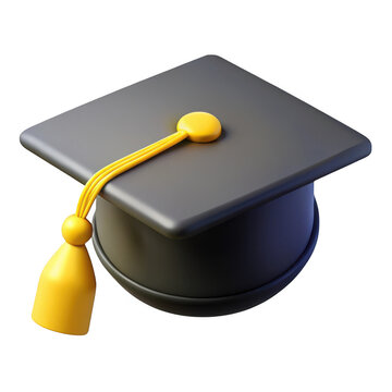 3d rendered graduation cap with yellow tassel isolated on transparent background