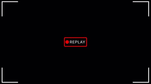 Replay text button animation for video camera and camcorder recordings ,Vertical VHS Replay Overlay with Alpha channel for video editing, cinematic overlays. 4K Video