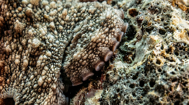 Close-up Macro View of an Octopuss Textured Skin and Body.