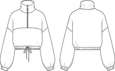sweatshirt, cropped, vector, fashion, technical, apparel, garment, clothing, template, sketch, drawing, mockup, sportswear, activewear, fleece © Moklesur