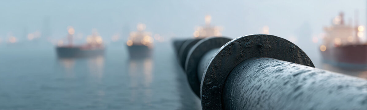 Seabed Pipeline: A robust pipeline emerges from the depths, seamlessly traversing the ocean's surface with industrial vessels.