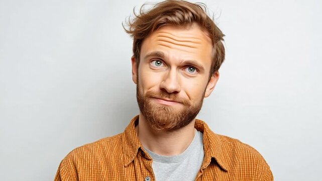 Man with thoughtful facial expressions.