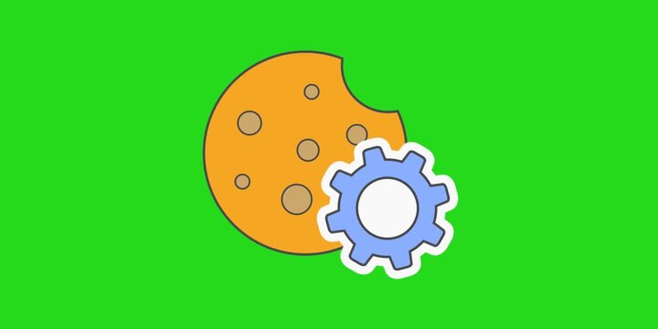 Animated cookie with a rotating technical gear on top, representing privacy settings. Smooth 2D flat vector motion illustrating digital preference management in a clean, modern style.
