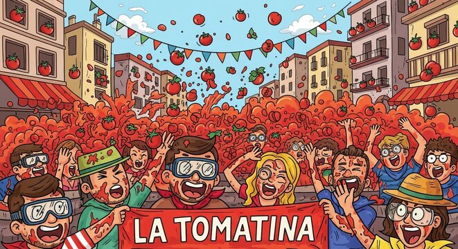Celebrating La Tomatina Festival with Joyful Tomato Fight Scene