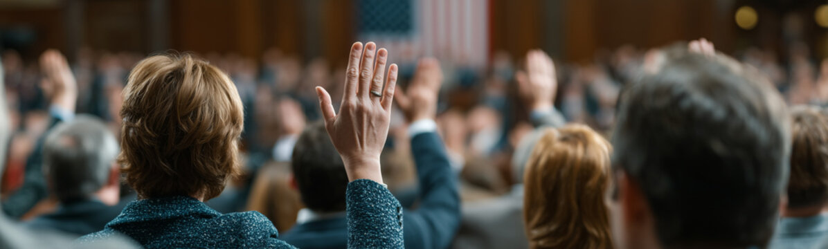 Rising Hands of Unity: A sea of hands raised in unison before an emblem of freedom, symbolizing solidarity and shared aspirations. This image captures the essence of a nation united.