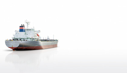 Naklejka premium Ultra realistic oil tanker ship on white background with copy space for logistics industrial transportation international trade maritime shipping and global fuel delivery concept