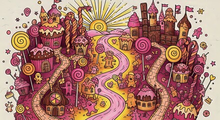 Obraz premium Whimsical Candy Land with Colorful Treats and Enchanting Pathways