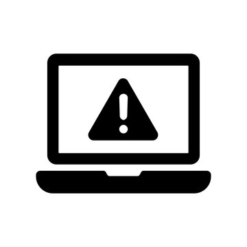 A laptop icon featuring a prominent warning triangle with an exclamation mark, indicating a system error, technical fault, or urgent notification.