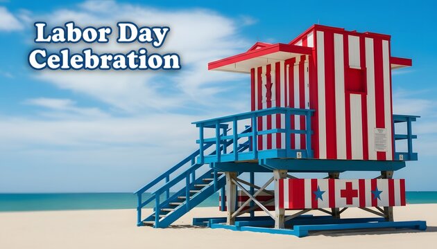 Vibrant beach lifeguard tower on labor day celebration