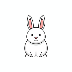 Obraz premium A simple, cartoonish white rabbit with pink inner ears sits front-facing
