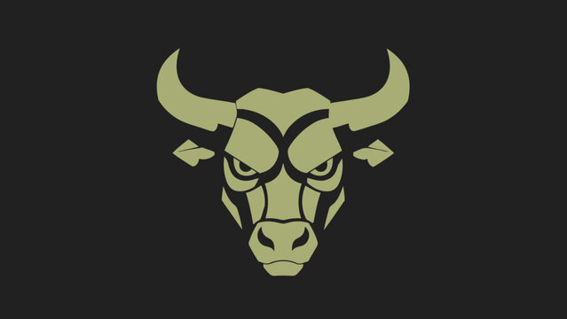 Stylized illustration of a fierce bull head with sharp horns.