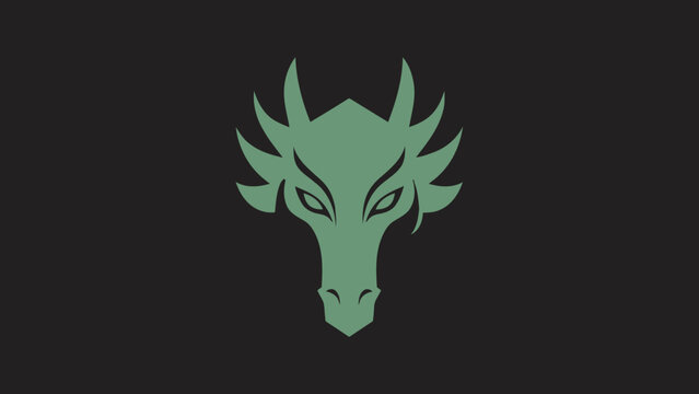 Stylized Green Dragon Head Emblem on Dark Background.