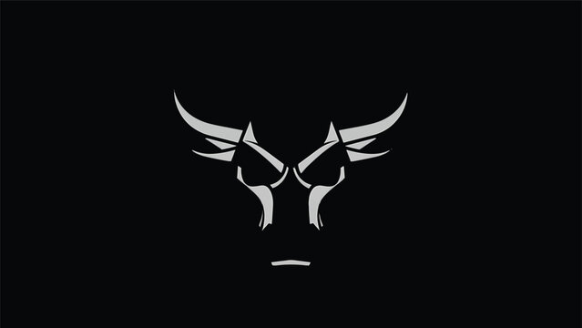 Stylized White Bull Head Silhouette on Black Background.