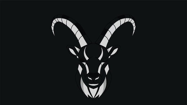 Stylized Ibex Head Silhouette with Majestic Horns.