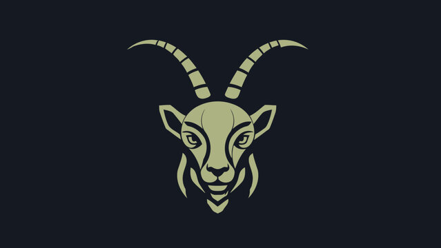 Stylized illustration of a goat head with prominent horns.