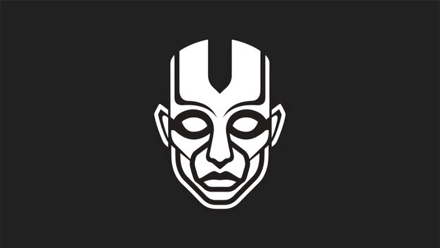 Stylized White Humanoid Face Icon on Black Background.