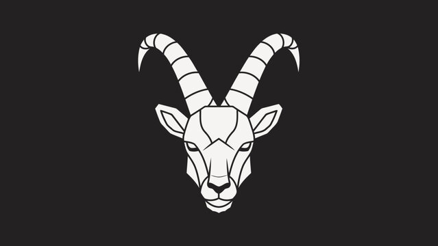 Stylized White Ibex Head Illustration on Dark Background.