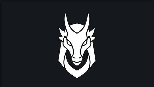 Stylized White Dragon Head Emblem on Black Background.