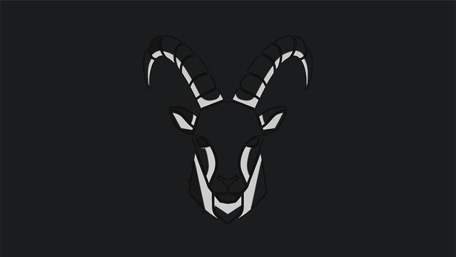 Stylized Silhouette of a Goats Head with Prominent Horns.
