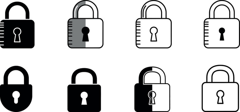 Collection of various locks and padlocks in black and white