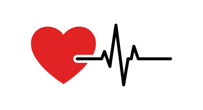 Red Heart with EKG Pulse Line - Health and Cardiology Concept