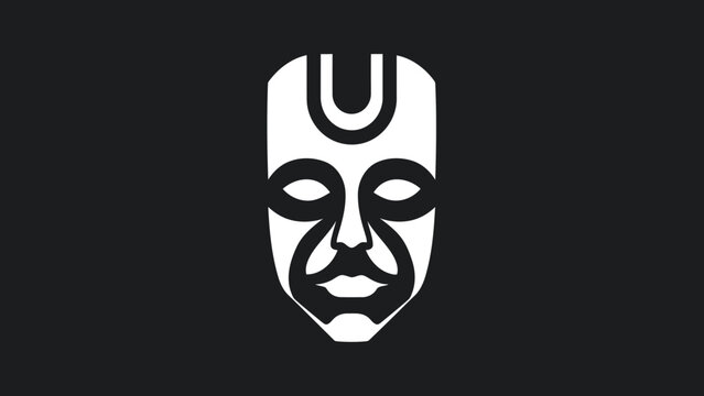 Stylized Tribal Mask with Mustache and U-Shaped Forehead Ornament.