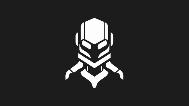 Stylized White Ant Man Helmet Icon on Black Background.