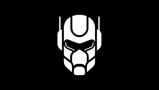Stylized White Ant Man Helmet Icon on Black Background.