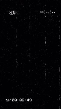 VHS Tape Rewind Overlay with Analog Static Noise Glitch and Retro Timecode for Vintage Video Editing 4k video animation seamless loop