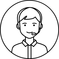 Obraz premium Hand Drawn Male Customer Service Agent Black and White Avatar Illustration in Minimal Line Art Style Design
