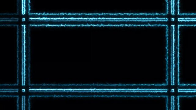 Abstract blue neon glowing energy lines frame animation on black background for video overlay