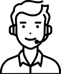 Obraz premium Hand Drawn Male Customer Service Agent Black and White Avatar Illustration in Minimal Line Art Style Design