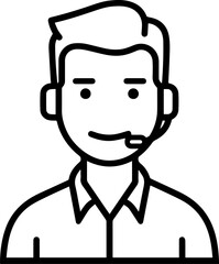 Obraz premium Hand Drawn Male Customer Service Agent Black and White Avatar Illustration in Minimal Line Art Style Design