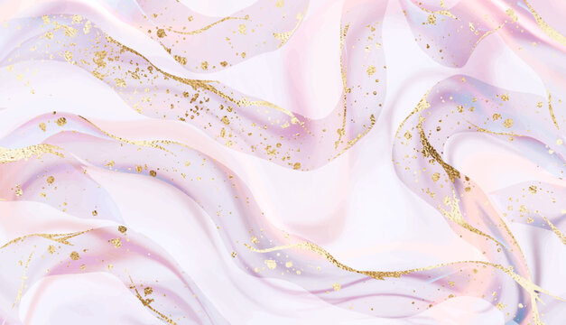 Elegant natural marbled stone background design with geode wave and gold glitter splatter.