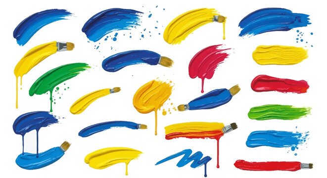 Colorful paint brush strokes and drips on transparent background silhouette