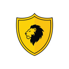 Fototapeta premium A bold yellow shield featuring a black lion's head profile on a white background