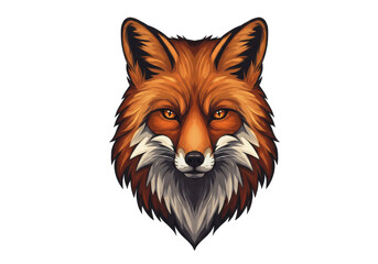 Obraz premium Vibrant illustrated fox head with striking features isolated on white background
