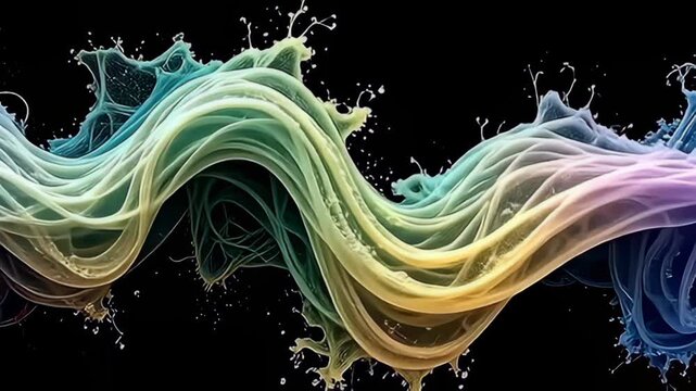 As the camera spirals around, abstract vitamin waveform stretching outward reveals intricate designs that twist and twirl gracefully, casting enchanting shadows on the black canvas, the