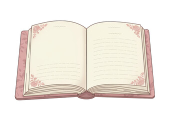 Fototapeta premium Open vintage book with floral design, empty pages ready for writing, peaceful ambiance isolated on white background