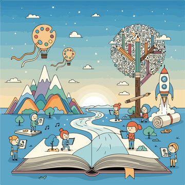 Whimsical illustration of creativity and imagination, set in a dreamscape