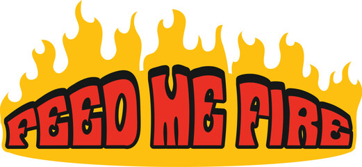 Obraz premium Barbeque meal, BBQ grill retro Y2K sticker or symbol. Meat BBQ retro Y2K vector sticker, butchery market beefsteak barbeque tag. Steak gourmet meal label with feed me fire quote and flaming flames