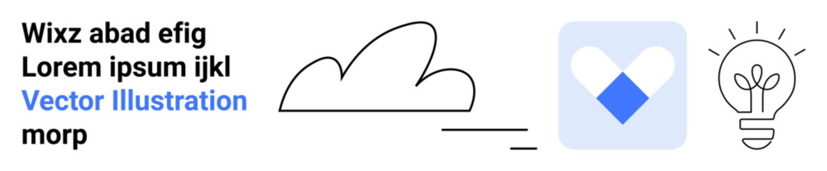 Innovation, creativity, connectivity, design elements, conceptual thinking, teamwork. Minimalistic graphic showing a cloud, heart and light bulb. Innovation and creativity concept © robu_s