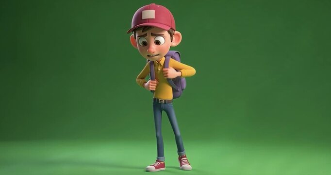 Animated cartoon character on green screen