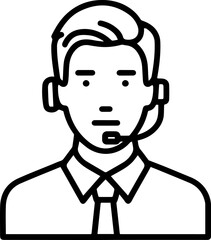 Obraz premium Hand Drawn Male Customer Service Agent Black and White Avatar Illustration in Minimal Line Art Style Design