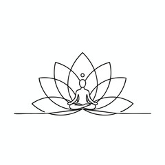 Fototapeta premium Minimalist outline of a person in lotus pose within a blooming lotus flower