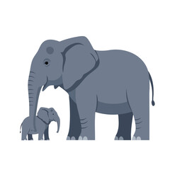 Fototapeta premium Two gray elephants, a large one and a baby, standing side-by-side