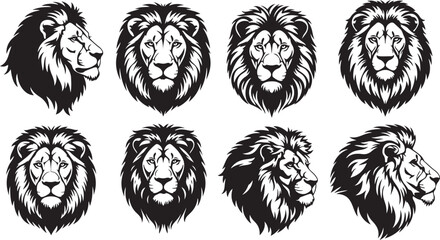 Obraz premium set of lion head silhouettes black vector isolated on white background.