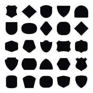 Collection of Minimalist Shield Badge Silhouette in Solid Black Color with Various Decorative Edges for E-Sport Logo Brand, Emblem, School Logo, Apparel