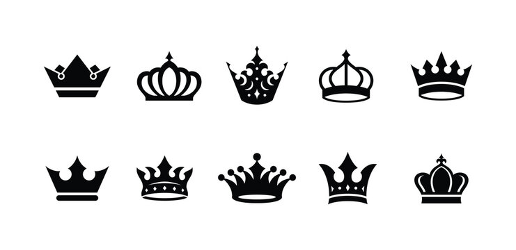 Collection of Crown Silhouette Icon Minimalist Black Royal Symbols for Branding, Emblem, Tatto Design, and Others