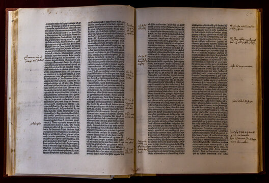 An old book from 1480, Incunable, about the old testament, at the Saambata de Sus monastery - Romania. It is written in Latin with Gothic characters.